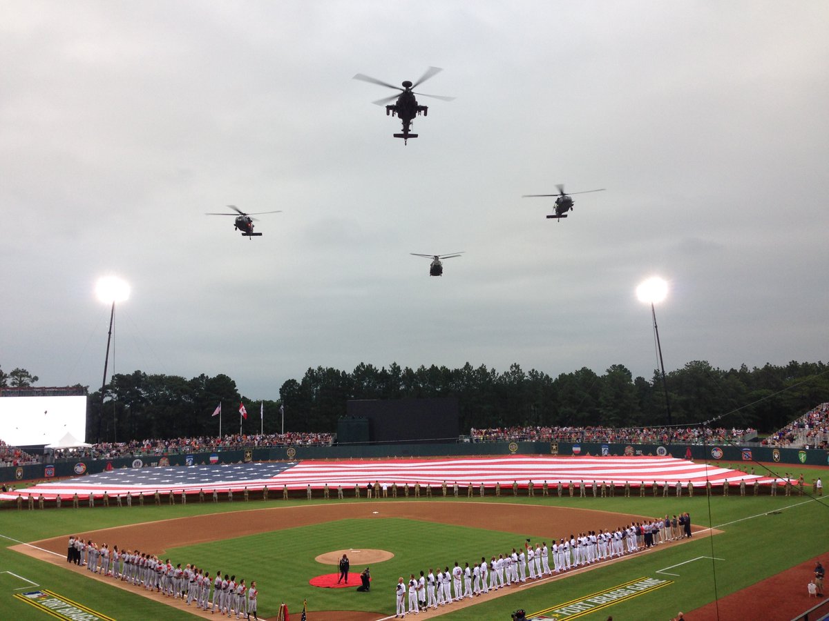 MLB game at Fort Bragg flyover